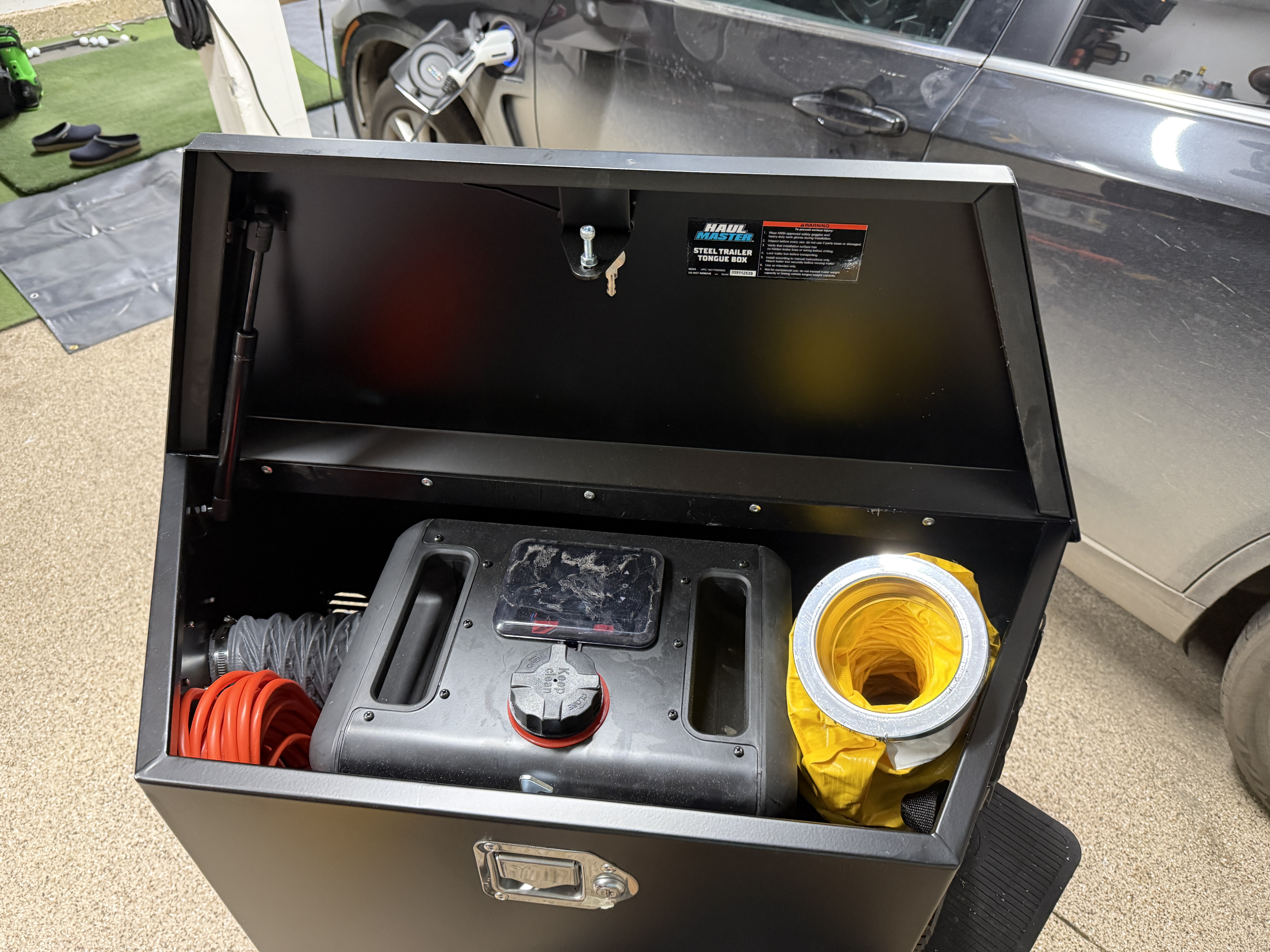 Inside tongue box with heater installed and ductwork